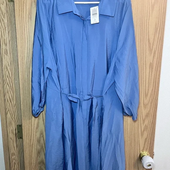 torrid Dusty Blue Long Sleeve Shirt Dress with Tie Waist - Picture 3 of 4